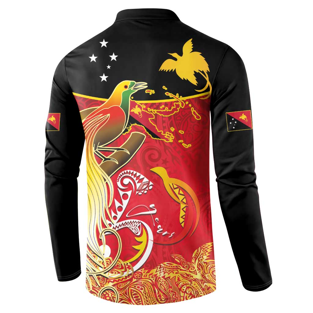 Papua New Guinea Independence Day Button Sweatshirt Happy Anniversary 50th Bird-of-paradise Melanesian Tattoos - Polynesian Pride