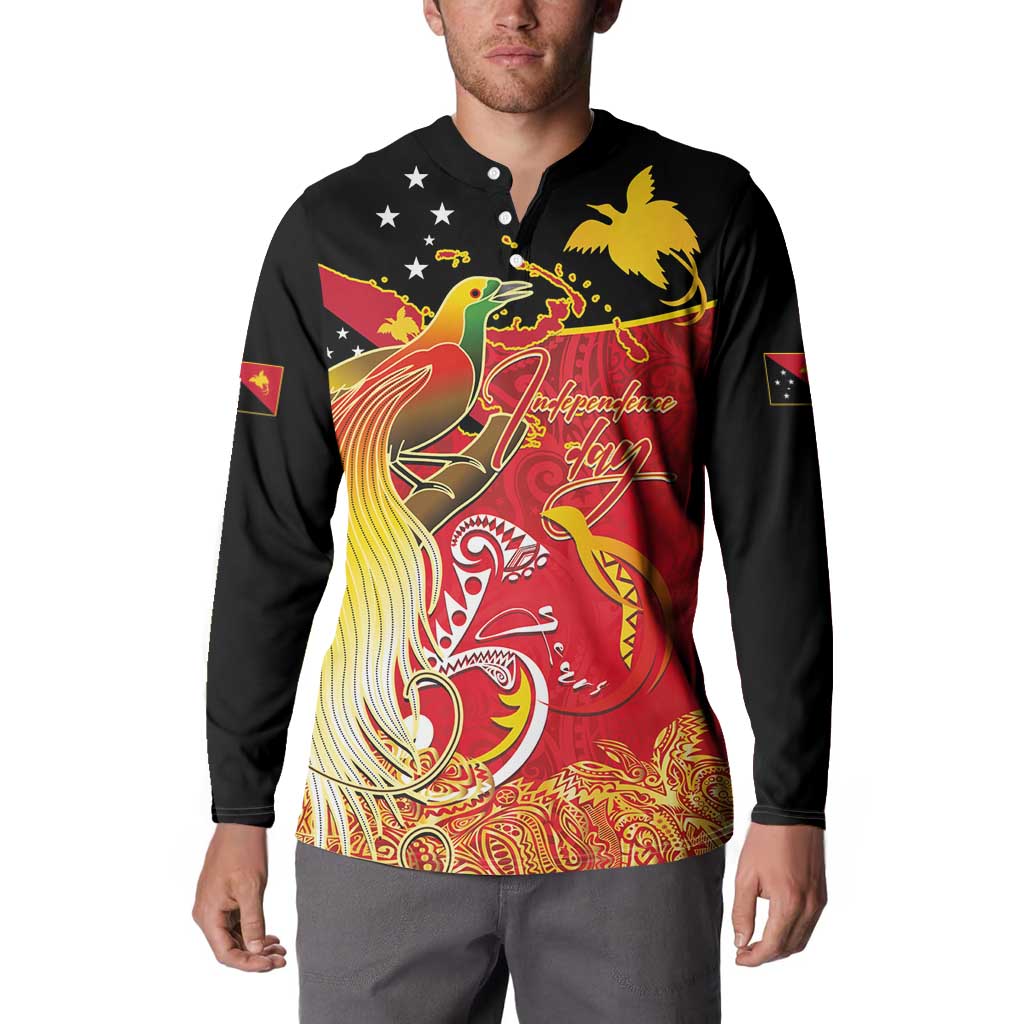 Papua New Guinea Independence Day Button Sweatshirt Happy Anniversary 50th Bird-of-paradise Melanesian Tattoos - Polynesian Pride