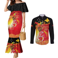 Papua New Guinea Independence Day Couples Matching Mermaid Dress and Long Sleeve Button Shirt Happy Anniversary 50th Bird-of-paradise Melanesian Tattoos - Polynesian Pride