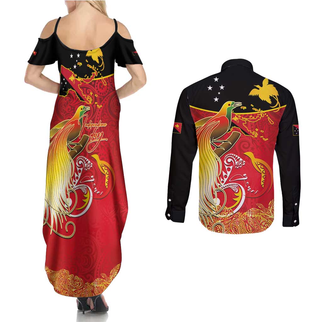 Papua New Guinea Independence Day Couples Matching Summer Maxi Dress and Long Sleeve Button Shirt Happy Anniversary 50th Bird-of-paradise Melanesian Tattoos - Polynesian Pride