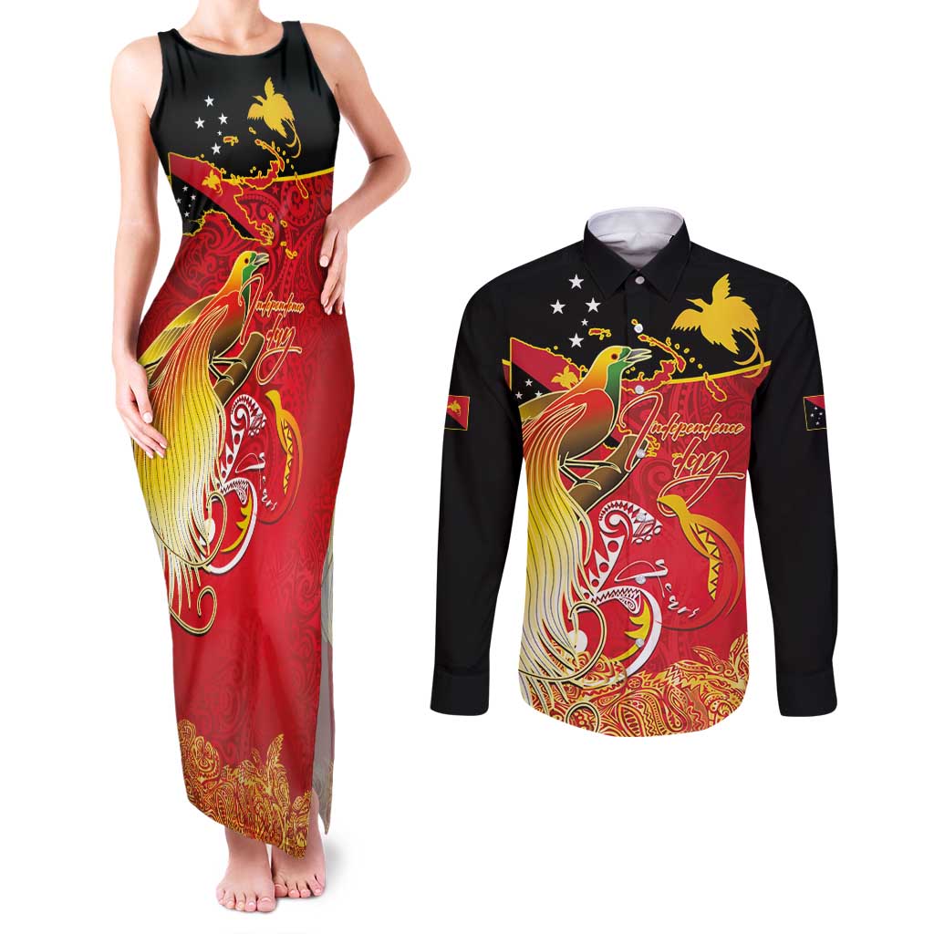 Papua New Guinea Independence Day Couples Matching Tank Maxi Dress and Long Sleeve Button Shirt Happy Anniversary 50th Bird-of-paradise Melanesian Tattoos - Polynesian Pride