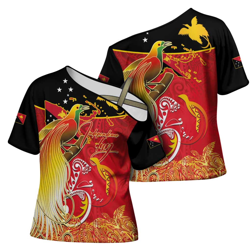 Papua New Guinea Independence Day Cross Shoulder Shirt Happy Anniversary 50th Bird-of-paradise Melanesian Tattoos - Polynesian Pride
