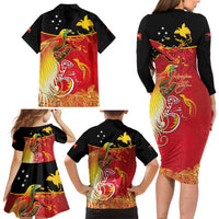Papua New Guinea Independence Day Family Matching Long Sleeve Bodycon Dress and Hawaiian Shirt Happy Anniversary 50th Bird-of-paradise Melanesian Tattoos - Polynesian Pride