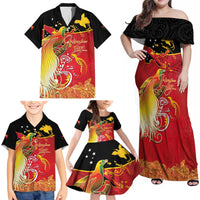 Papua New Guinea Independence Day Family Matching Off Shoulder Maxi Dress and Hawaiian Shirt Happy Anniversary 50th Bird-of-paradise Melanesian Tattoos - Polynesian Pride