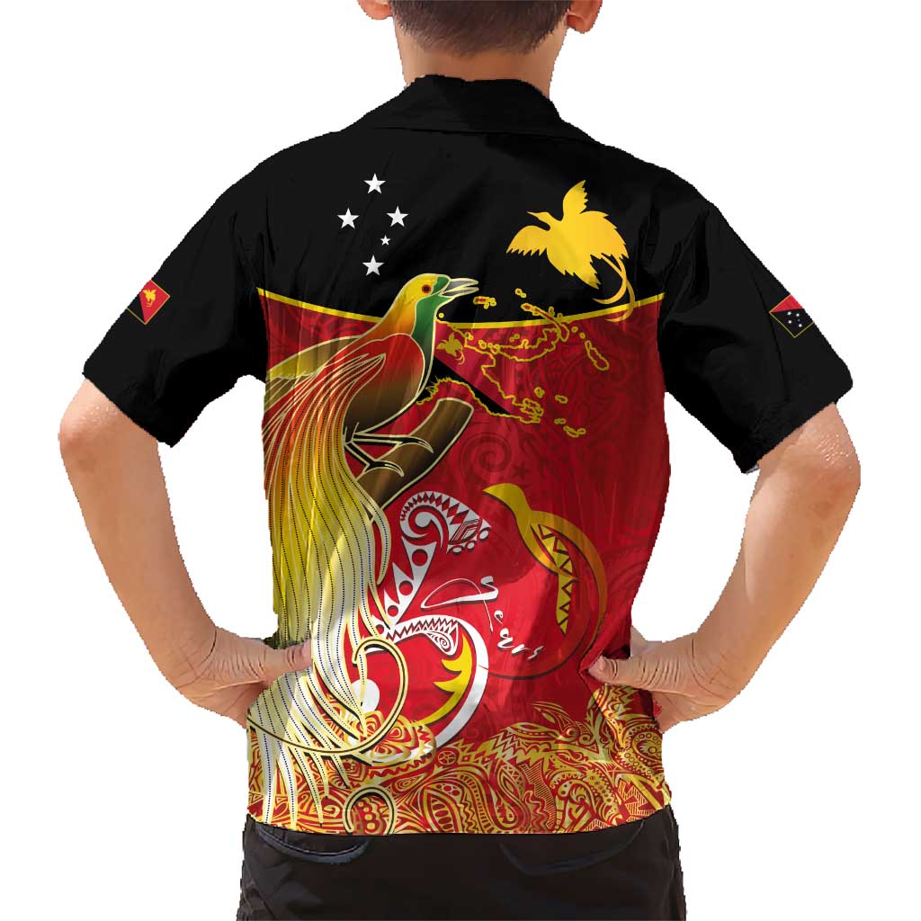Papua New Guinea Independence Day Kid Hawaiian Shirt Happy Anniversary 50th Bird-of-paradise Melanesian Tattoos - Polynesian Pride