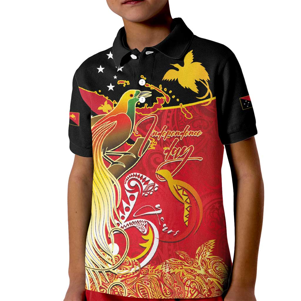 Papua New Guinea Independence Day Kid Polo Shirt Happy Anniversary 50th Bird-of-paradise Melanesian Tattoos - Polynesian Pride