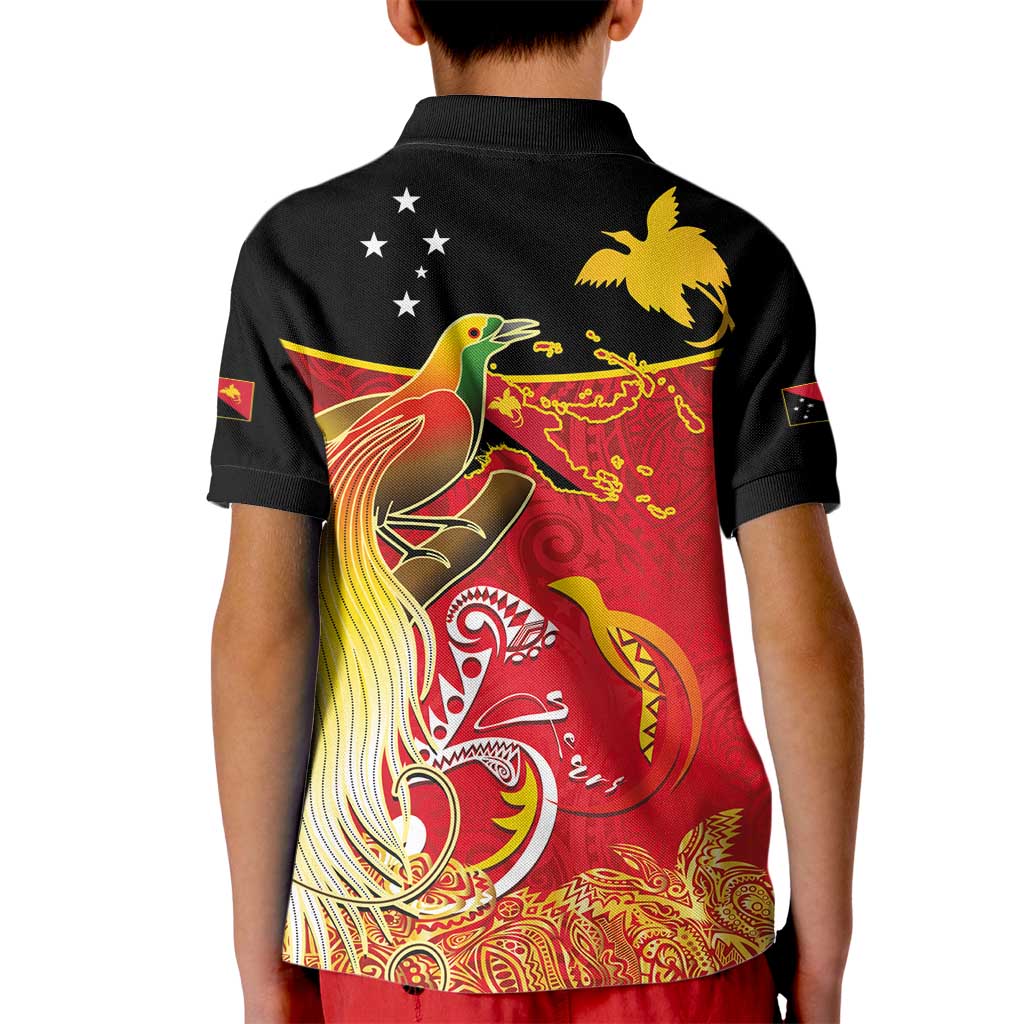 Papua New Guinea Independence Day Kid Polo Shirt Happy Anniversary 50th Bird-of-paradise Melanesian Tattoos - Polynesian Pride