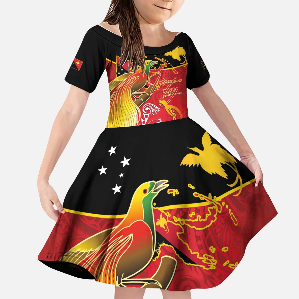 Papua New Guinea Independence Day Kid Short Sleeve Dress Happy Anniversary 50th Bird-of-paradise Melanesian Tattoos - Polynesian Pride