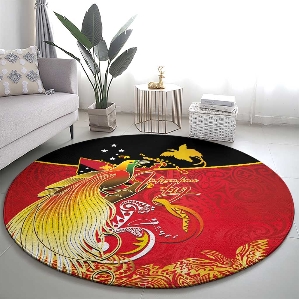 Papua New Guinea Independence Day Round Carpet Happy Anniversary 50th Bird-of-paradise Melanesian Tattoos - Polynesian Pride