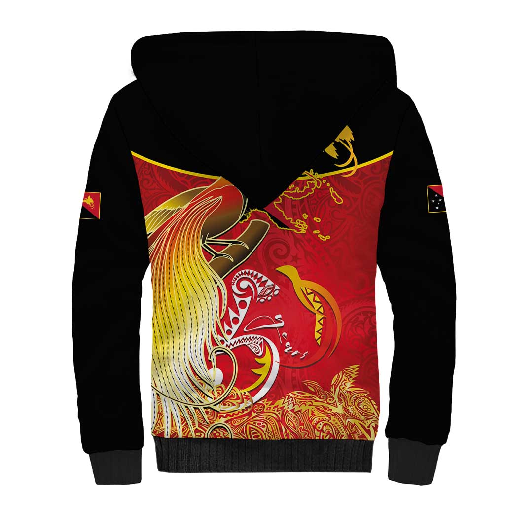 Papua New Guinea Independence Day Sherpa Hoodie Happy Anniversary 50th Bird-of-paradise Melanesian Tattoos - Polynesian Pride