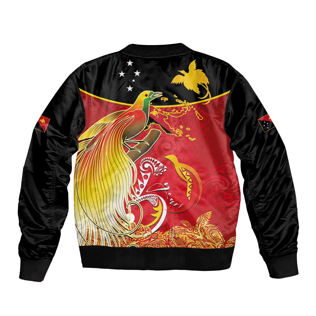 Papua New Guinea Independence Day Sleeve Zip Bomber Jacket Happy Anniversary 50th Bird-of-paradise Melanesian Tattoos - Polynesian Pride