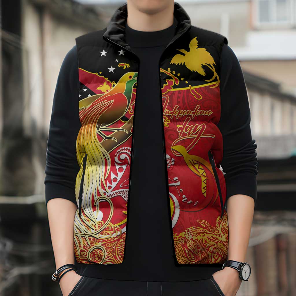 Papua New Guinea Independence Day Sleeveless Puffer Jacket Happy Anniversary 50th Bird-of-paradise Melanesian Tattoos - Polynesian Pride