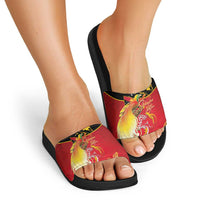 Papua New Guinea Independence Day Slide Sandals Happy Anniversary 50th Bird-of-paradise Melanesian Tattoos - Polynesian Pride