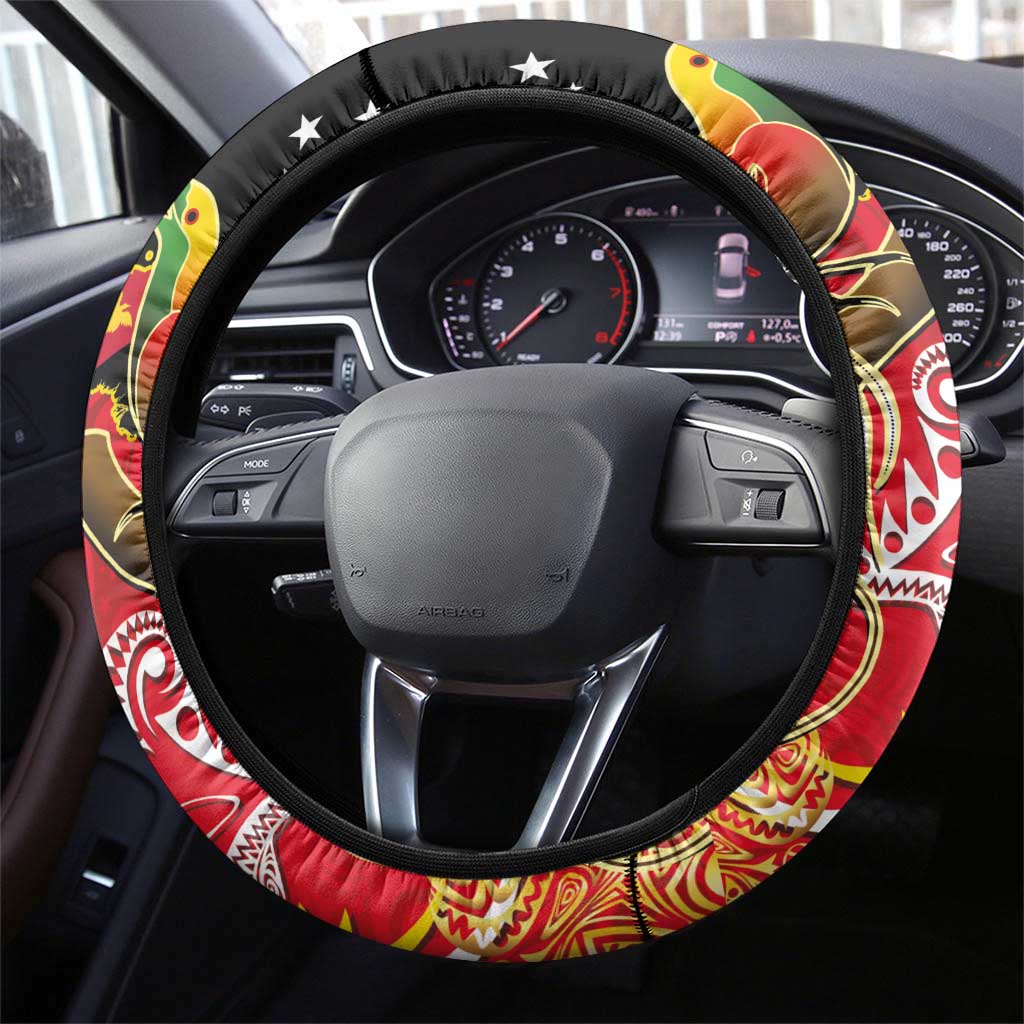 Papua New Guinea Independence Day Steering Wheel Cover Happy Anniversary 50th Bird-of-paradise Melanesian Tattoos - Polynesian Pride