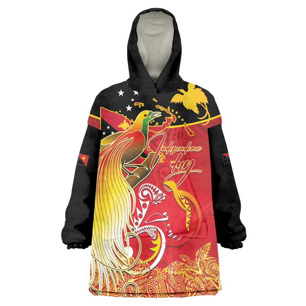 Papua New Guinea Independence Day Wearable Blanket Hoodie Happy Anniversary 50th Bird-of-paradise Melanesian Tattoos - Polynesian Pride