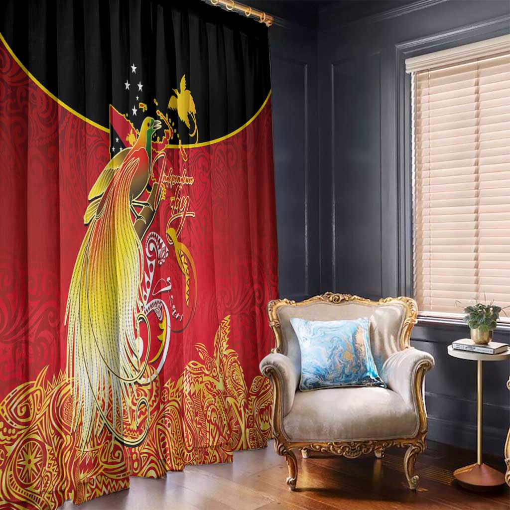 Papua New Guinea Independence Day Window Curtain Happy Anniversary 50th Bird-of-paradise Melanesian Tattoos - Polynesian Pride