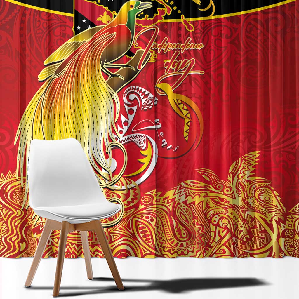 Papua New Guinea Independence Day Window Curtain Happy Anniversary 50th Bird-of-paradise Melanesian Tattoos - Polynesian Pride