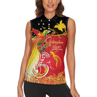 Papua New Guinea Independence Day Women Sleeveless Polo Shirt Happy Anniversary 50th Bird-of-paradise Melanesian Tattoos - Polynesian Pride