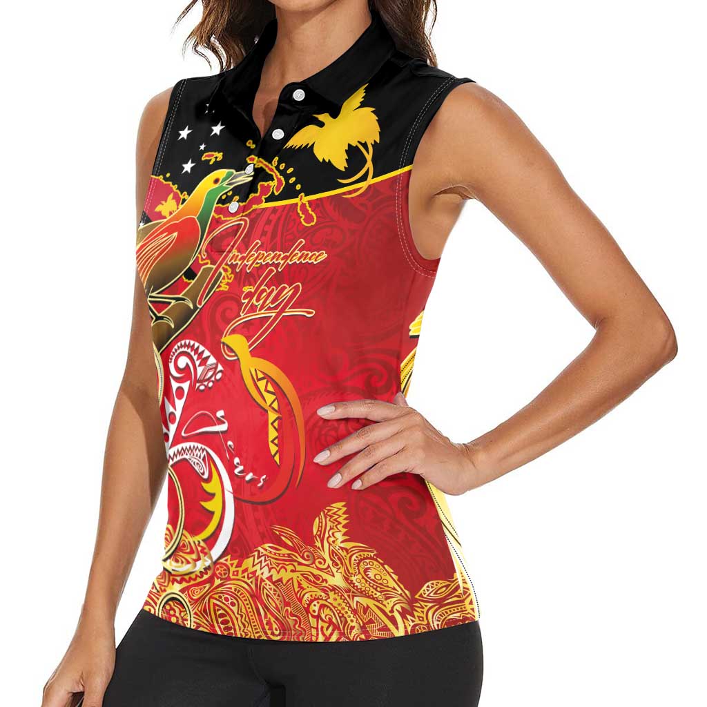 Papua New Guinea Independence Day Women Sleeveless Polo Shirt Happy Anniversary 50th Bird-of-paradise Melanesian Tattoos - Polynesian Pride