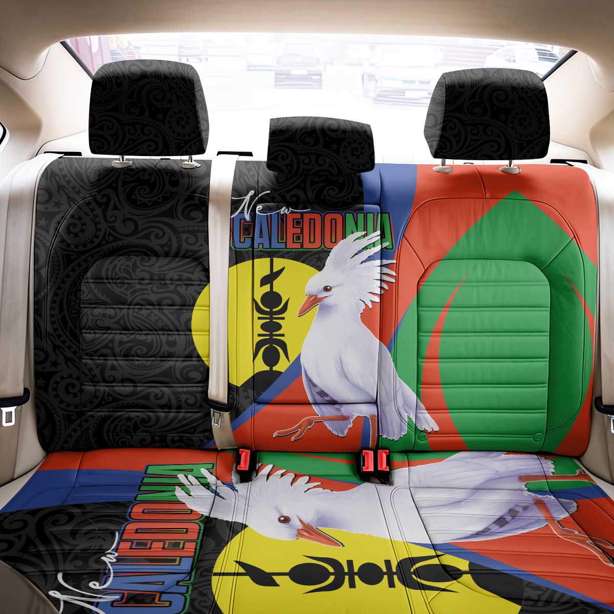 New Caledonia Back Car Seat Cover Kagu Bird and The Seal with Melanesian Culture - Polynesian Pride