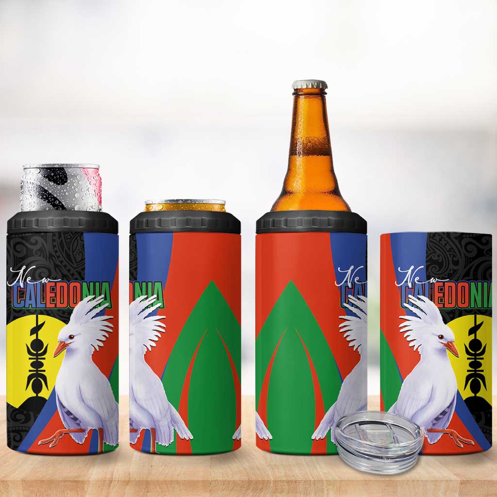 New Caledonia 4 in 1 Can Cooler Tumbler Kagu Bird and The Seal with Melanesian Culture - Polynesian Pride