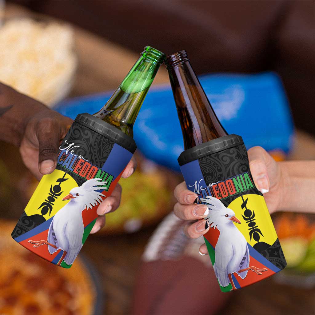 New Caledonia 4 in 1 Can Cooler Tumbler Kagu Bird and The Seal with Melanesian Culture - Polynesian Pride