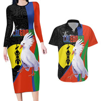 New Caledonia Couples Matching Long Sleeve Bodycon Dress and Hawaiian Shirt Kagu Bird and The Seal with Melanesian Culture - Polynesian Pride