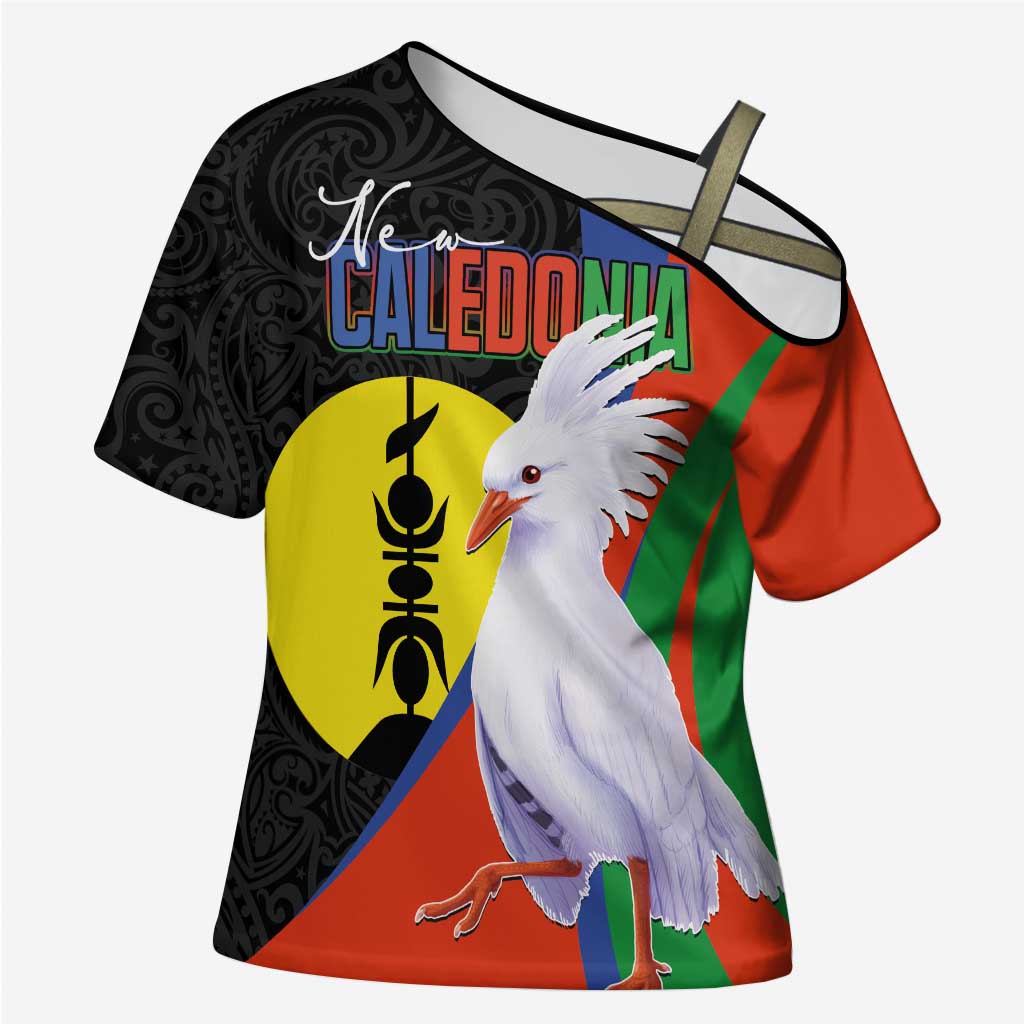 New Caledonia Cross Shoulder Shirt Kagu Bird and The Seal with Melanesian Culture - Polynesian Pride