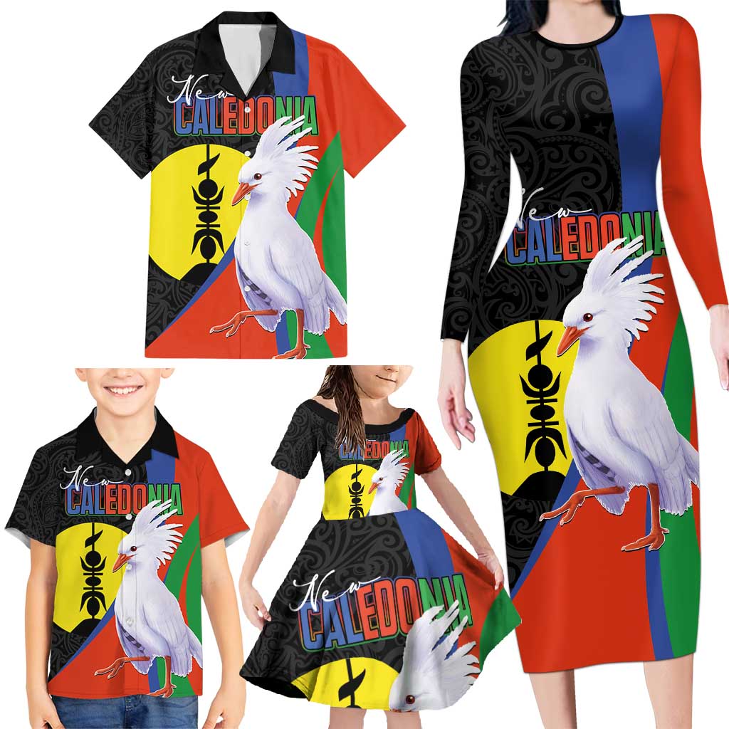 New Caledonia Family Matching Long Sleeve Bodycon Dress and Hawaiian Shirt Kagu Bird and The Seal with Melanesian Culture - Polynesian Pride