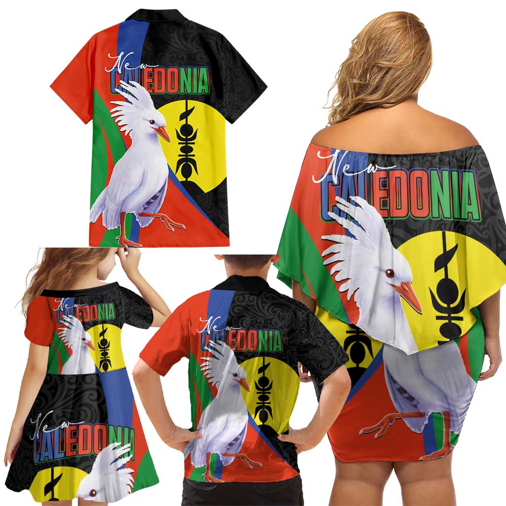 New Caledonia Family Matching Off Shoulder Short Dress and Hawaiian Shirt Kagu Bird and The Seal with Melanesian Culture - Polynesian Pride