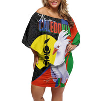New Caledonia Family Matching Off Shoulder Short Dress and Hawaiian Shirt Kagu Bird and The Seal with Melanesian Culture - Polynesian Pride