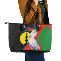 New Caledonia Leather Tote Bag Kagu Bird and The Seal with Melanesian Culture - Polynesian Pride