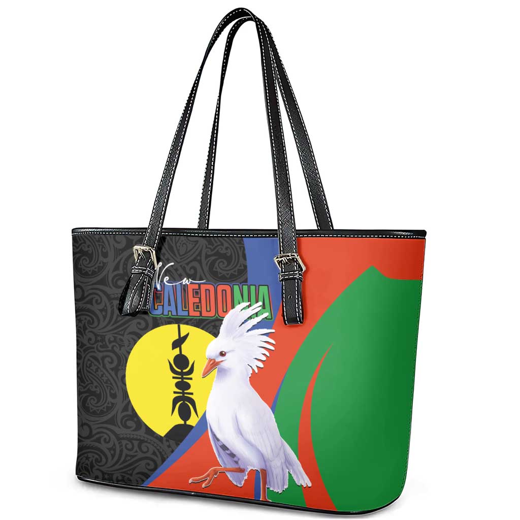 New Caledonia Leather Tote Bag Kagu Bird and The Seal with Melanesian Culture - Polynesian Pride