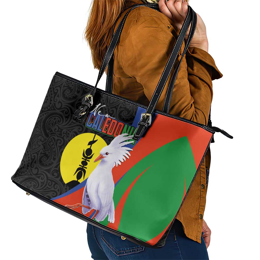 New Caledonia Leather Tote Bag Kagu Bird and The Seal with Melanesian Culture - Polynesian Pride