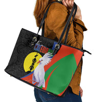 New Caledonia Leather Tote Bag Kagu Bird and The Seal with Melanesian Culture - Polynesian Pride