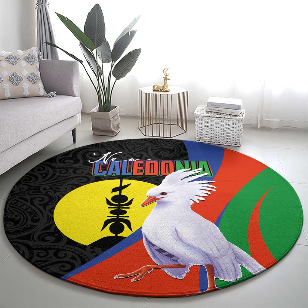 New Caledonia Round Carpet Kagu Bird and The Seal with Melanesian Culture - Polynesian Pride