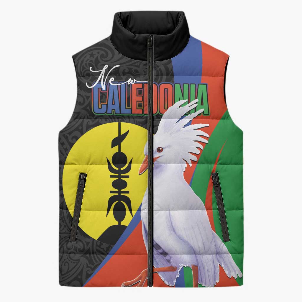 New Caledonia Sleeveless Puffer Jacket Kagu Bird and The Seal with Melanesian Culture - Polynesian Pride
