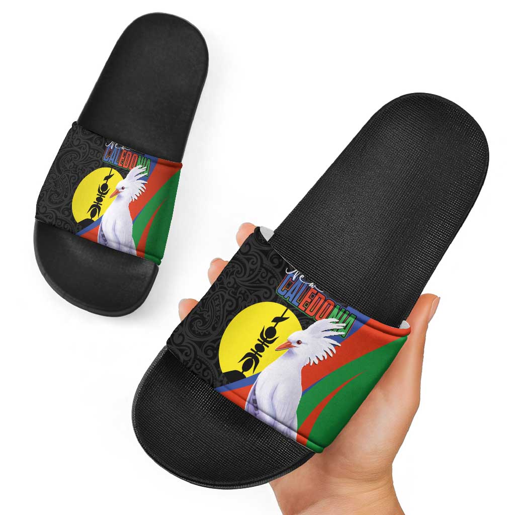 New Caledonia Slide Sandals Kagu Bird and The Seal with Melanesian Culture - Polynesian Pride