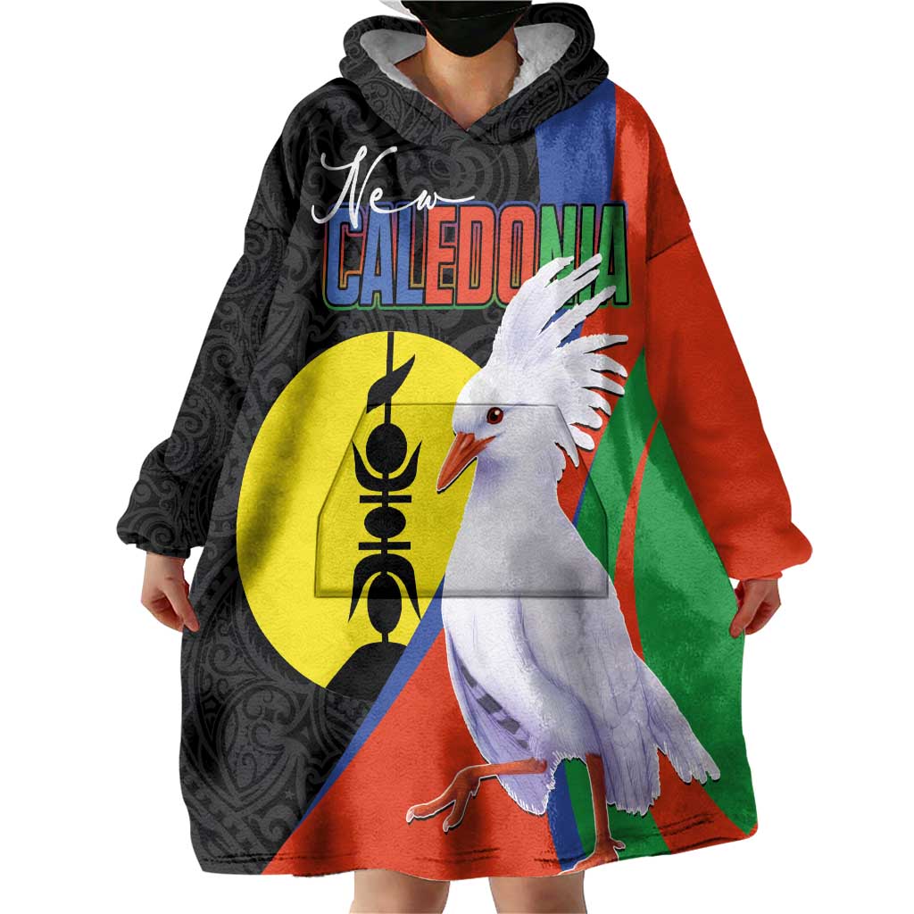 New Caledonia Wearable Blanket Hoodie Kagu Bird and The Seal with Melanesian Culture - Polynesian Pride