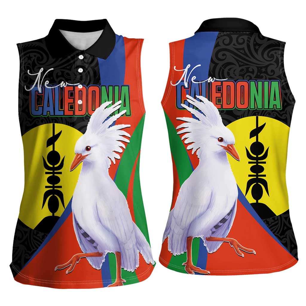 New Caledonia Women Sleeveless Polo Shirt Kagu Bird and The Seal with Melanesian Culture - Polynesian Pride