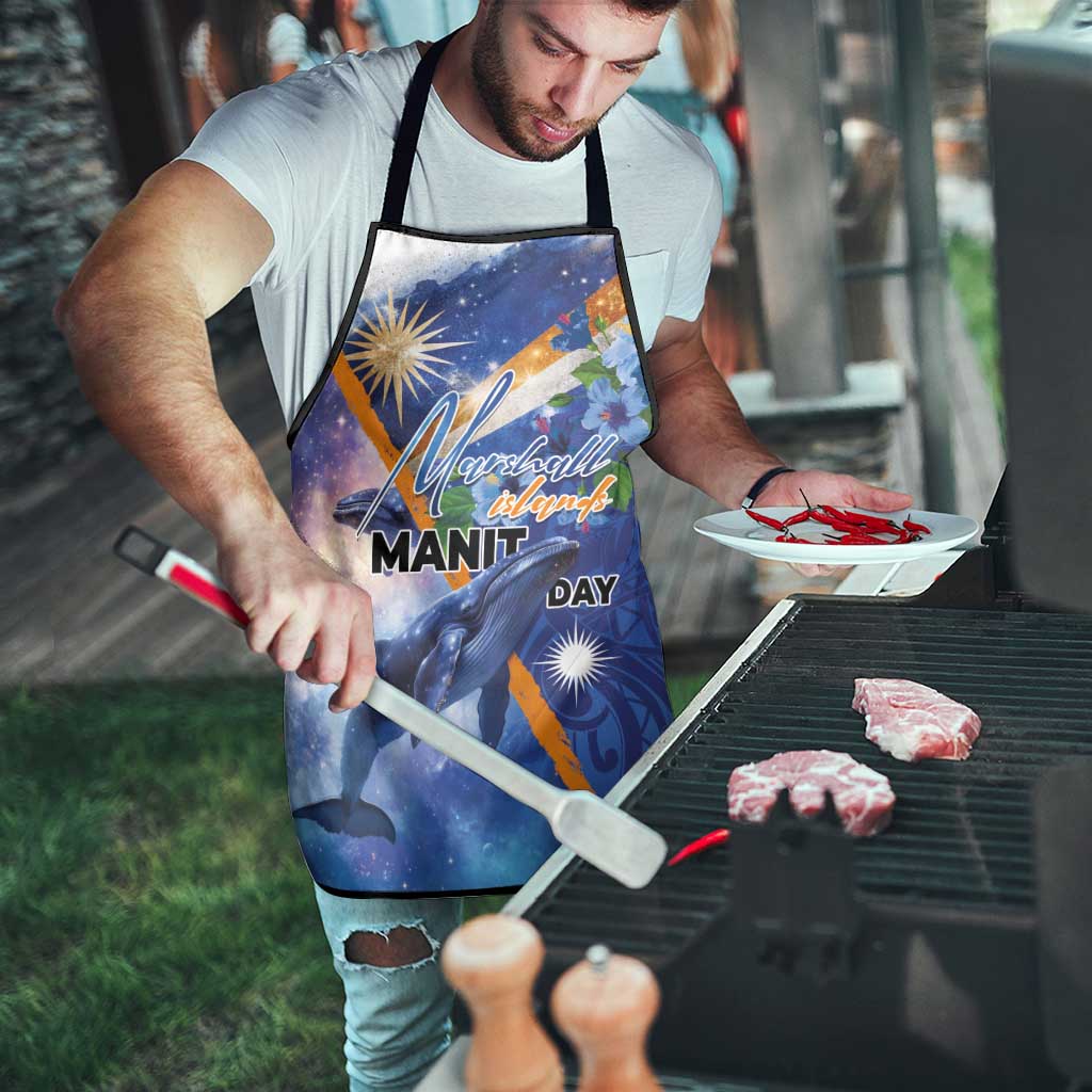 Marshall Islands Manit Day Apron Grunge National Flag with Whales and Tribal Tattoos - Polynesian Pride