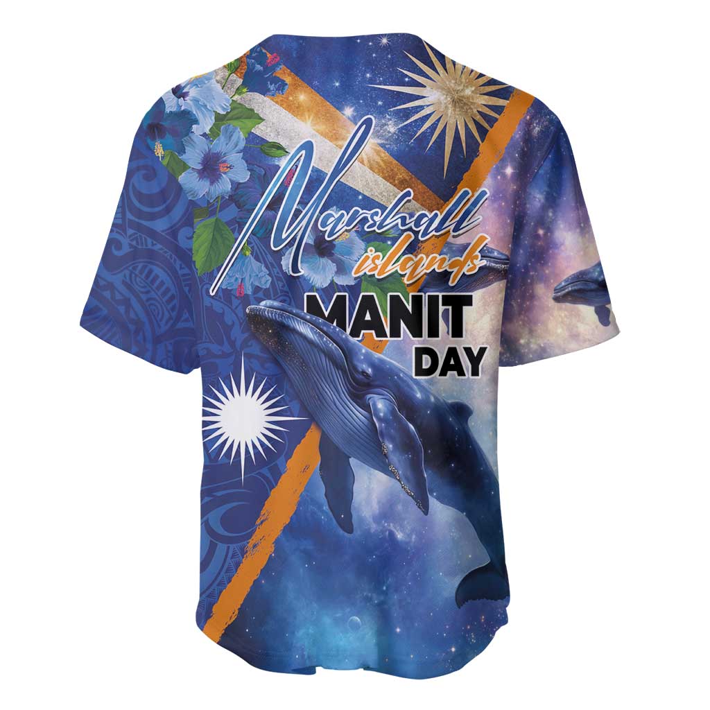 Marshall Islands Manit Day Baseball Jersey Grunge National Flag with Whales and Tribal Tattoos - Polynesian Pride