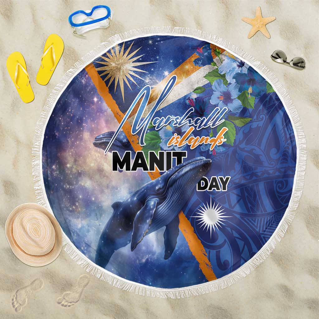 Marshall Islands Manit Day Beach Blanket Grunge National Flag with Whales and Tribal Tattoos - Polynesian Pride