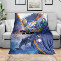 Marshall Islands Manit Day Blanket Grunge National Flag with Whales and Tribal Tattoos - Polynesian Pride