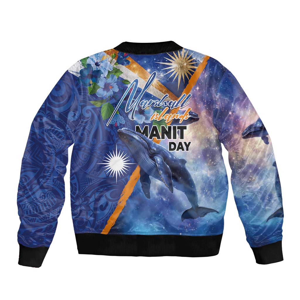 Marshall Islands Manit Day Bomber Jacket Grunge National Flag with Whales and Tribal Tattoos - Polynesian Pride