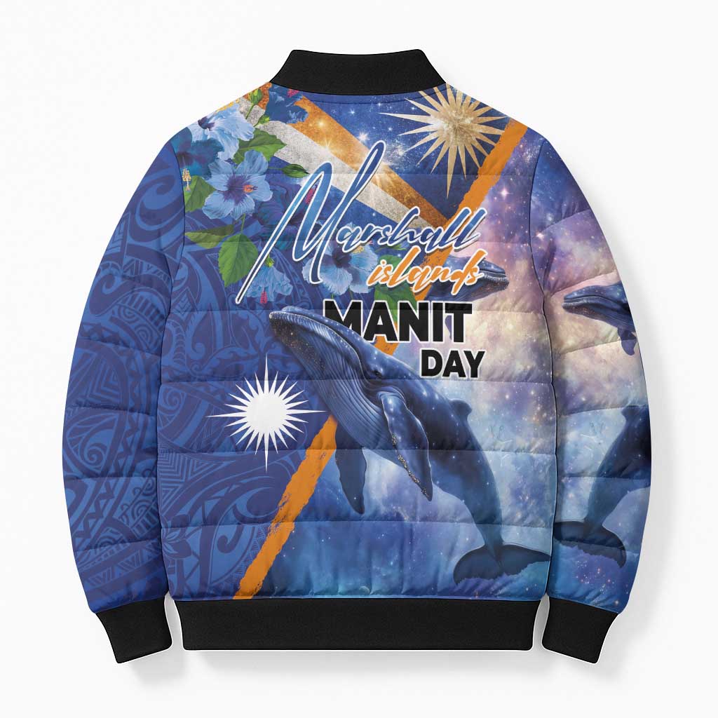 Marshall Islands Manit Day Bomber Puffer Jacket Grunge National Flag with Whales and Tribal Tattoos - Polynesian Pride