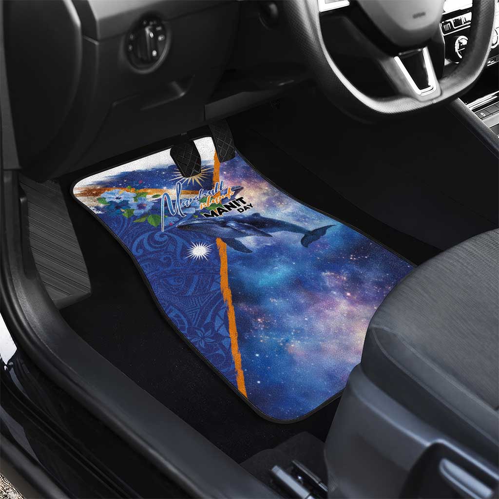 Marshall Islands Manit Day Car Mats Grunge National Flag with Whales and Tribal Tattoos - Polynesian Pride