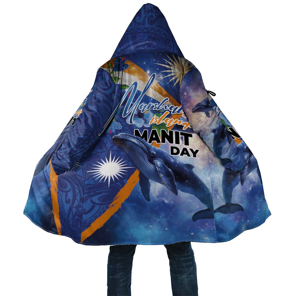 Marshall Islands Manit Day Cloak Grunge National Flag with Whales and Tribal Tattoos - Polynesian Pride