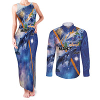 Marshall Islands Manit Day Couples Matching Tank Maxi Dress and Long Sleeve Button Shirt Grunge National Flag with Whales and Tribal Tattoos - Polynesian Pride