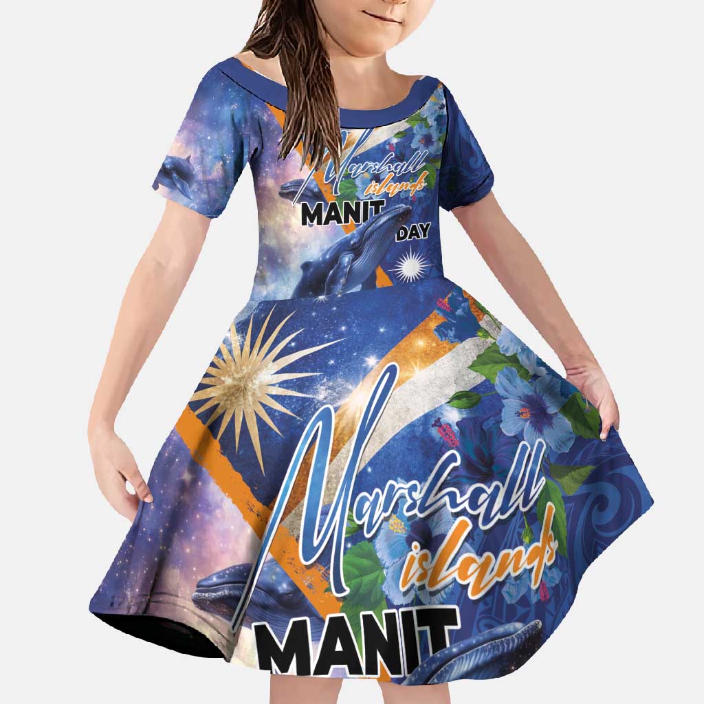 Marshall Islands Manit Day Family Matching Long Sleeve Bodycon Dress and Hawaiian Shirt Grunge National Flag with Whales and Tribal Tattoos - Polynesian Pride